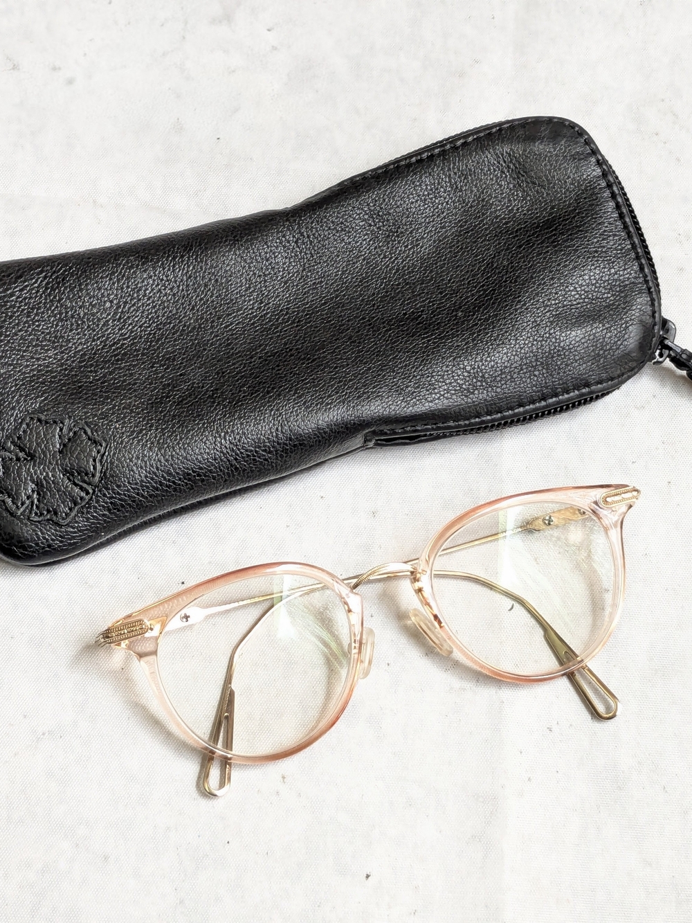 Chrome Hearts Jack On Glasses Round Pink Gold Wire Cross